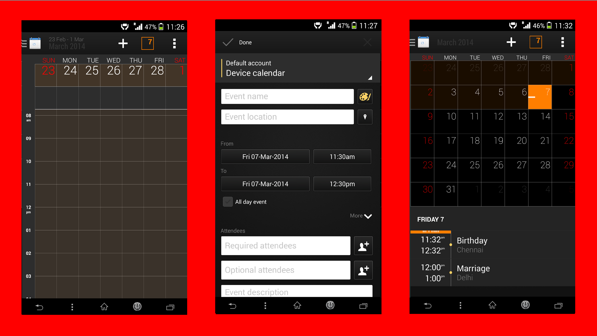 Xperia Z2 Black Calendar App