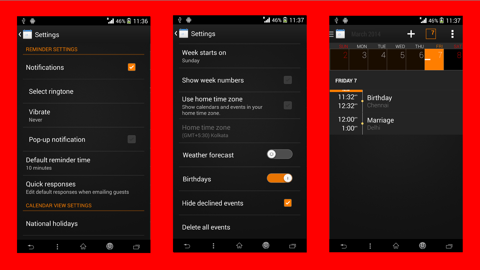 Xperia Z2 Calendar Black Themed