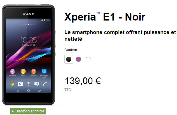 Xperia E1 Price in France