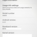 Sony D6603 about phone screenshot leaked running android 4.4.2 KitKat