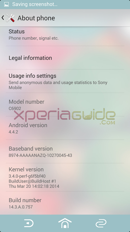 Xperia Z1 14.3.A.0.757 firmware about phone details
