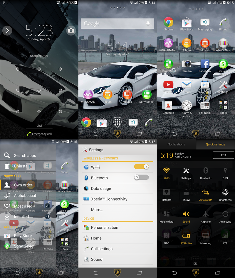 Xperia custom theme Lamborghini Aventador