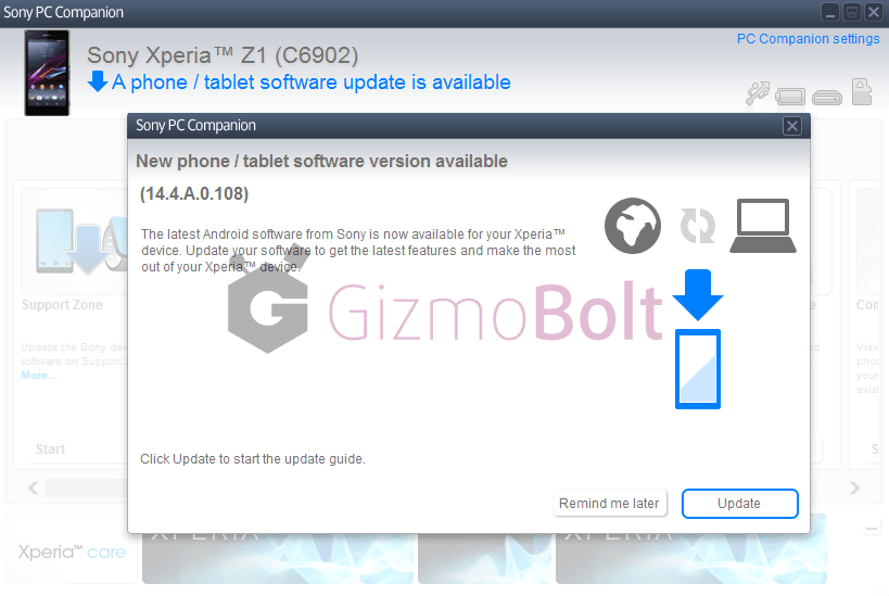 Xperia Z1 14.4.A.0.108  PC Companion India update