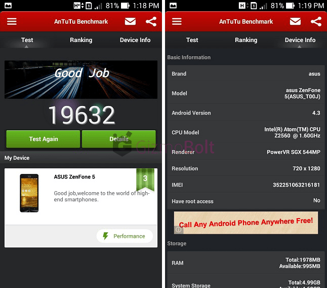 Asus Zenfone 5 AnTuTu benchmark scores