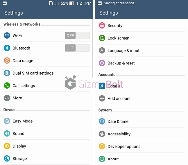 Asus Zenfone 5 Settings 