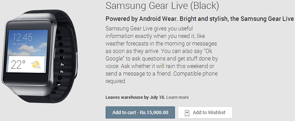 Buy Samsung Gear Live in India