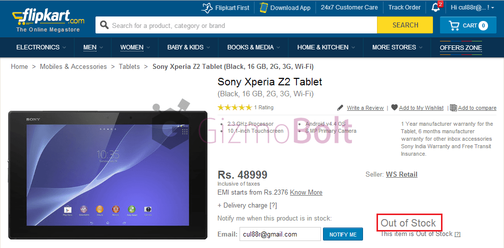 Buy Xperia Z2 from Flipkart