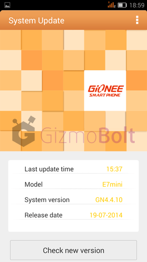 Gionee Elife E7 Mini KitKat GN4.4.10 system version