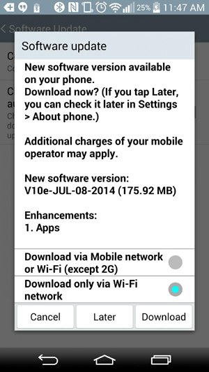 LG G3 D855 175.92 MB V10e OTA update