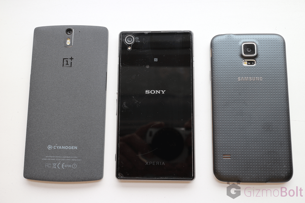 Galaxy S5 vs OnePlus One vs Xperia Z1 size comparison