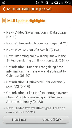 Xiaomi Mi 3 MIUI KXDMIBE18.0 changelog