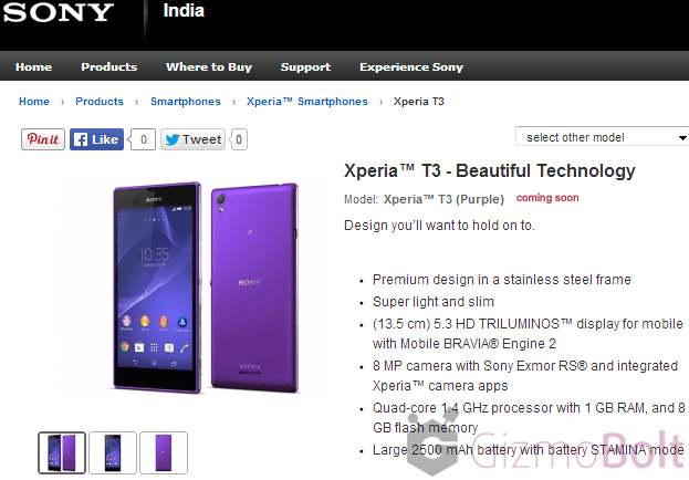 Xperia T3 launched in India