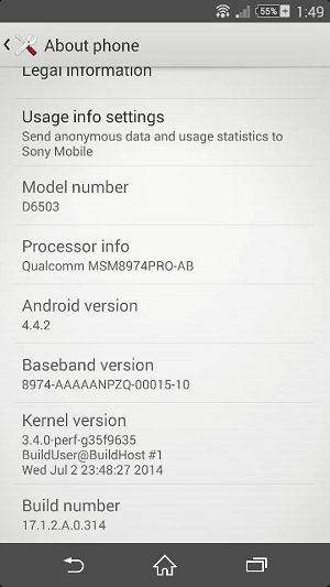 Xperia Z2 17.1.2.A.0.314 firmware