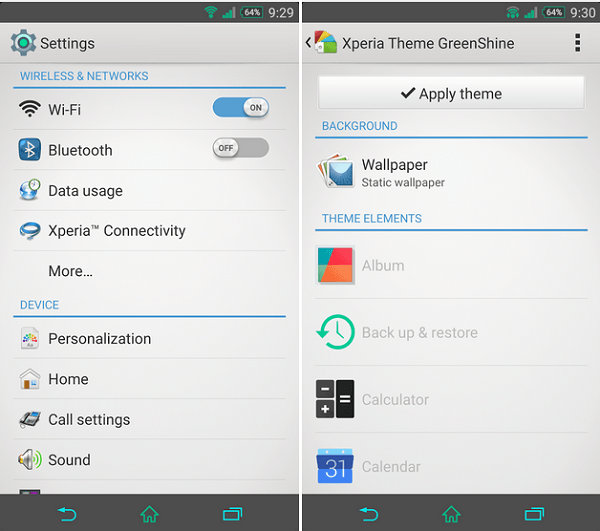 Download Xperia Theme Greenshine apk