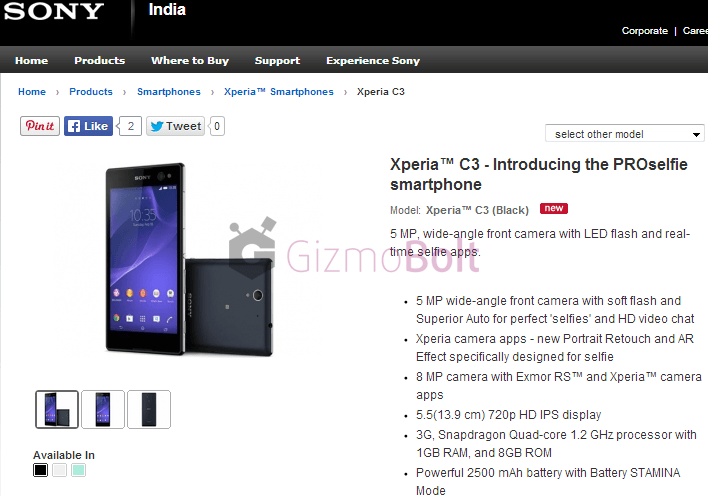 Xperia C3 launched in India at price rs 23990