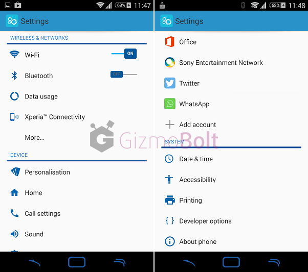 Xperia Flat Theme settings