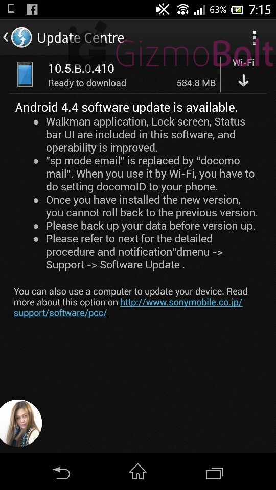 10.5.B.0.410 firmware Xperia Z NTT DoCoMo KitKat update