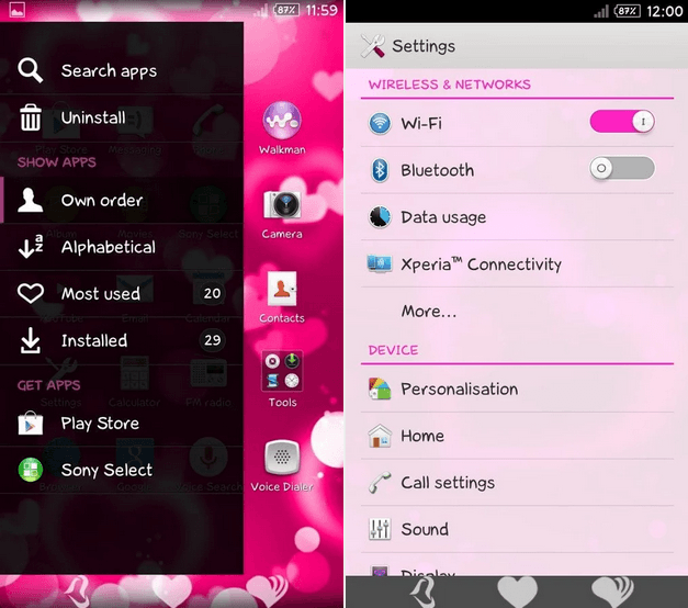 Download Xperia Love Pink Theme