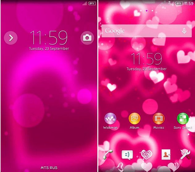 Xperia Love Pink theme