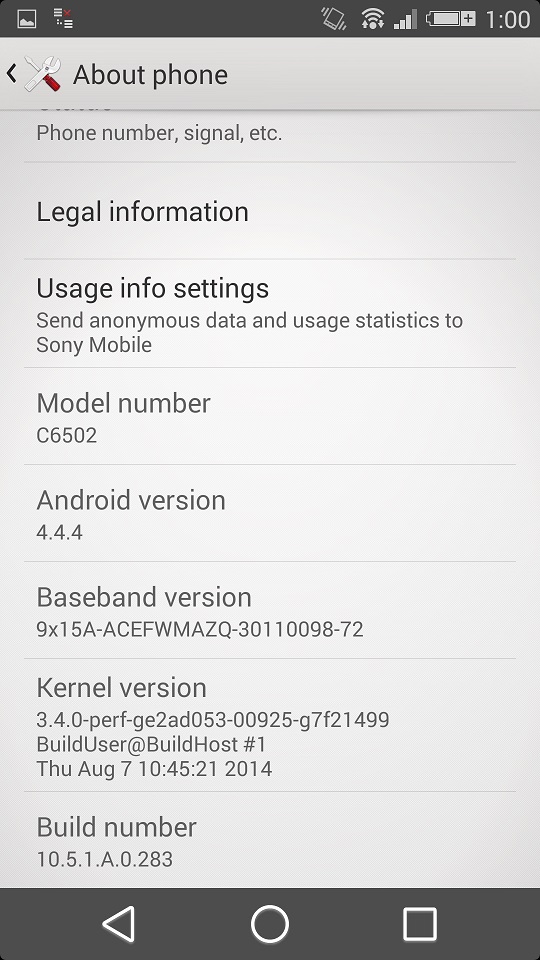 Xperia ZL C6502 10.5.1.A.0.283 firmware update