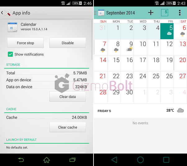 Xperia Z3 Calendar app 15.0.A.1.14 version