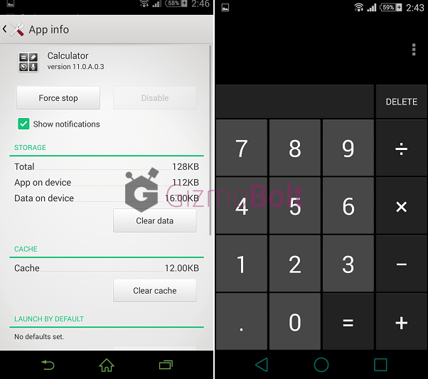 Xperia Z3 Calculator app 11.0.A.0.3 version
