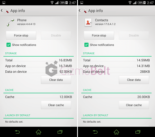 Xperia Z3 Contacts app 17.0.A.1.2 version