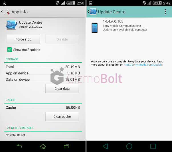 Xperia Z3 Update Center app 2.3.0.A.7 version