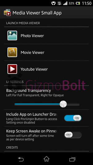 Media Viewer Small App for Xperia