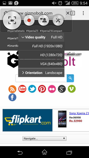 Video Modes of Xperia Z3 Compact Record Screen feature