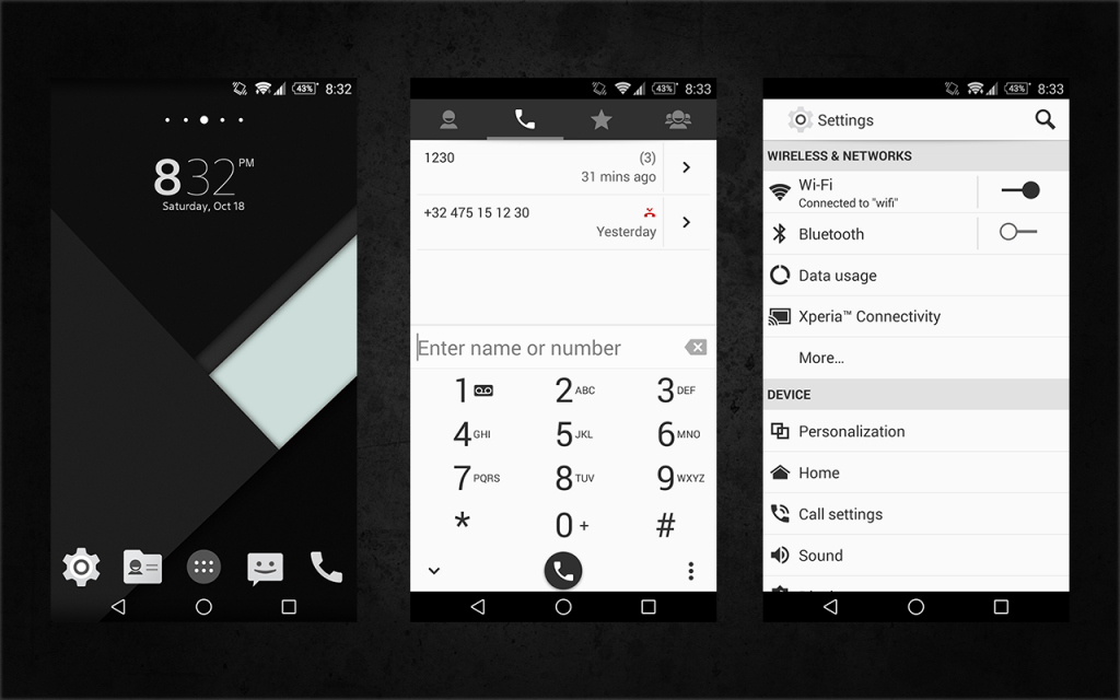 Xperia Android 5.0 L Material Design Black Theme