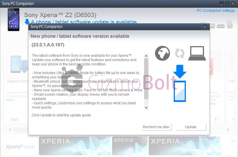 Xperia Z2 23.0.1.A.0.167 firmware rolling