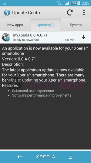 myXperia 0.0.A.0.71 update