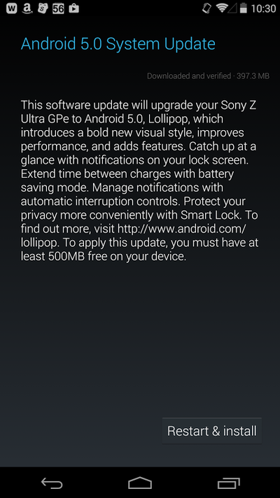Sony Z Ultra GPe Android 5.0 Lollipop update