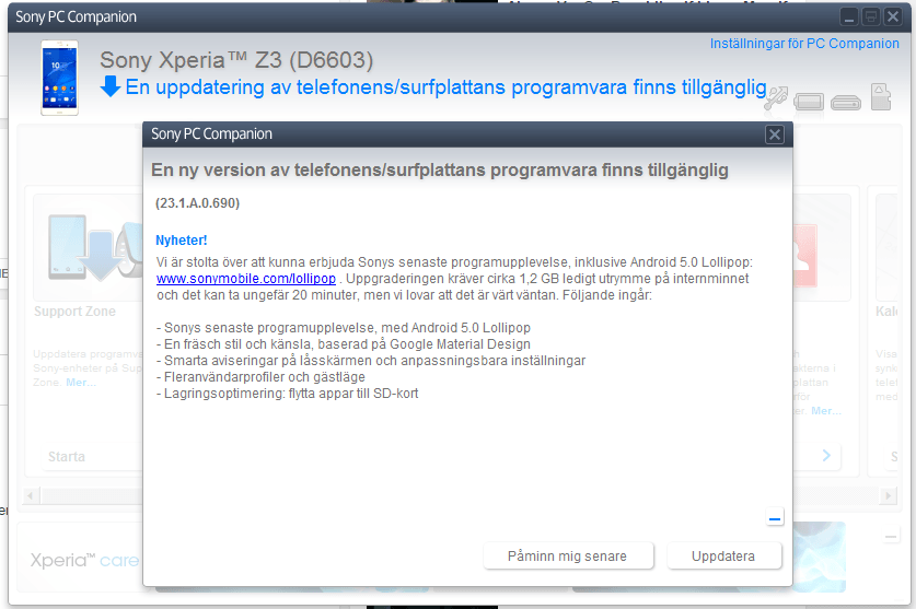 Xperia Z3 Android 5.0.2 Lollipop