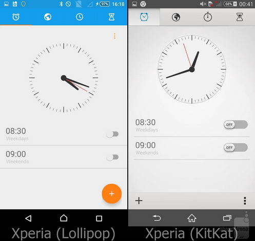 Xperia Lollipop Clock App UI