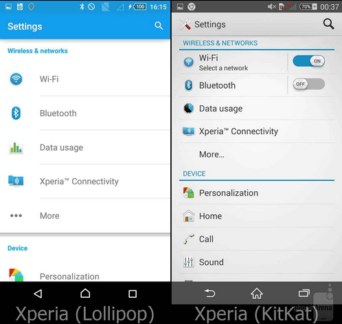 Xperia Lollipop Settings UI