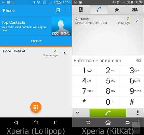 Xperia Lollipop Phone App UI