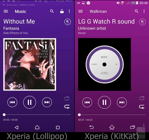 Xperia Lollipop Walkman app UI