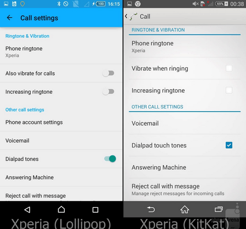 Xperia Lollipop Call Settings UI