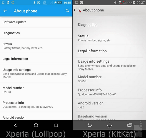 Xperia Lollipop Phone Software app UI