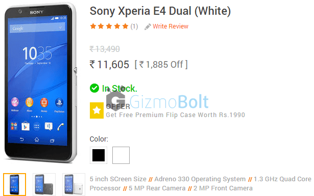 Xperia E4 Dual Rs 12190 in India