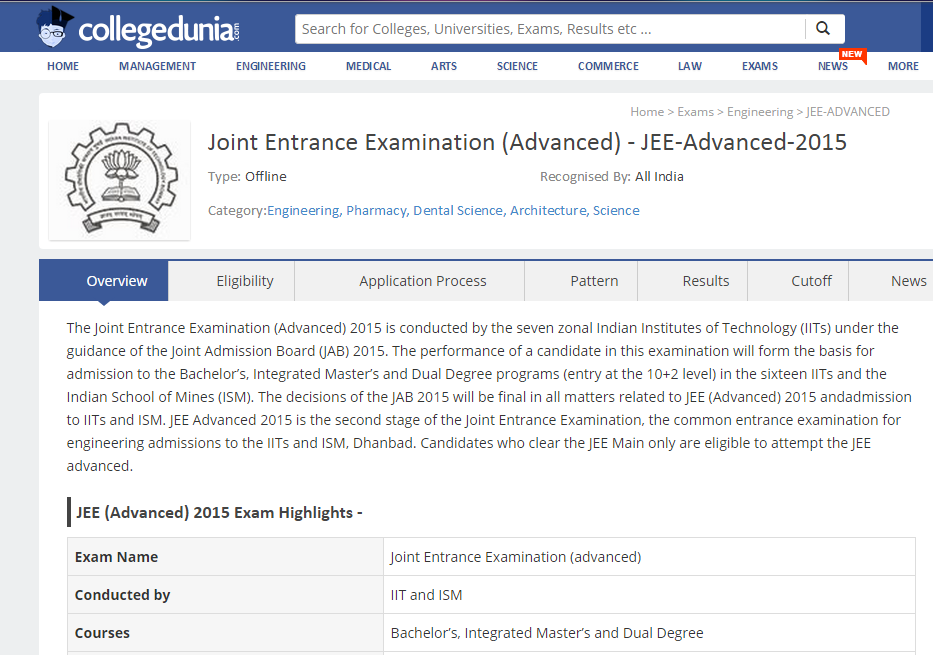 CollegeDunia JEE Exam details