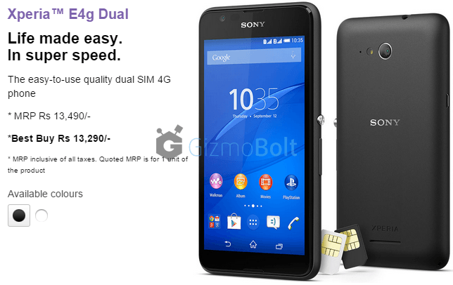 Xperia E4g Dual priced at Rs 13290 in India