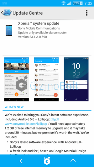 Xperia Z2 23.1.A.0.690 firmware OTA update