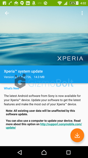 Xperia Z2 23.1.A.0.726  OTA 14 MB India