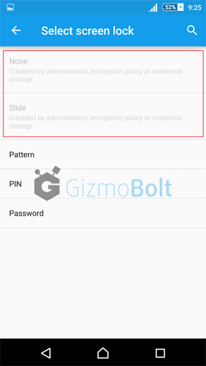 Xperia Lockscreen disabled by administrator error