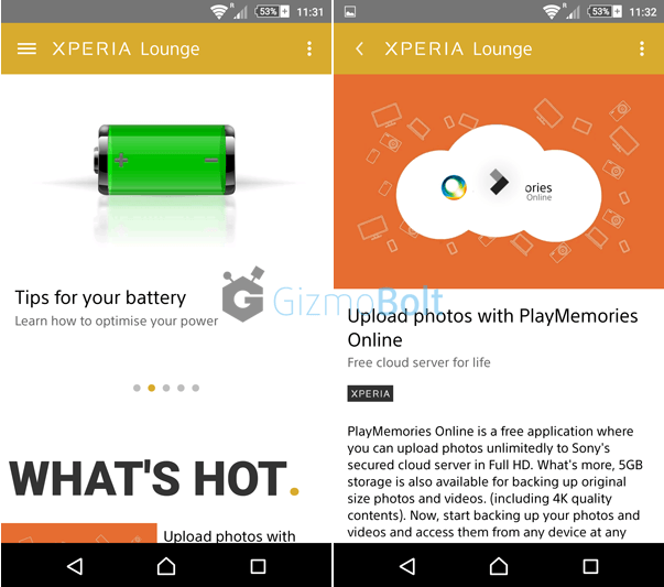 Xperia Lounge 3.0.5 category options