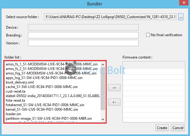 Firmware creation via Flashtool