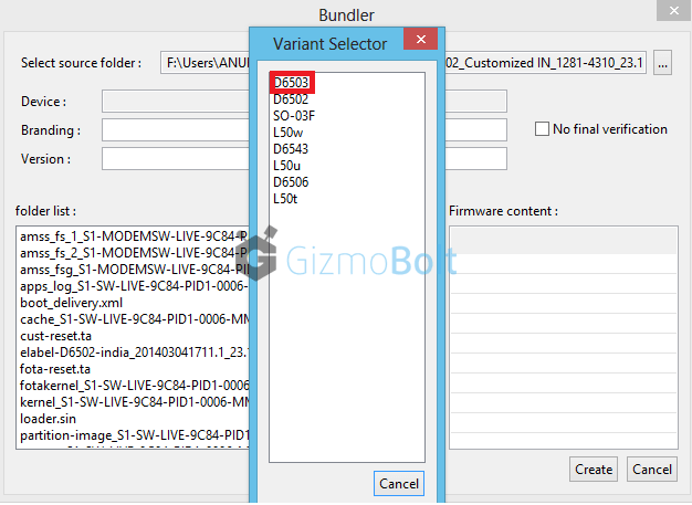 Naming firmware in Flashtool